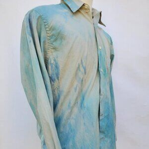 Hand dyed cotton XL unisex shirt blue green gray beige Summer resort travel work